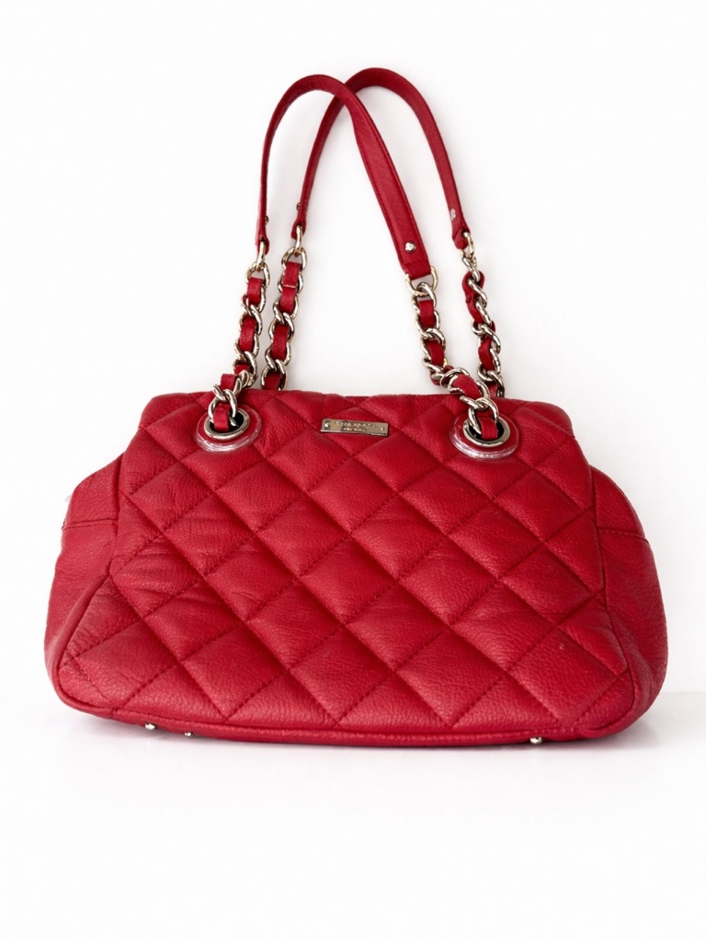 Kate Spade Red Quilted Leather Shoulder Bag Gold Chain Strap Satchel